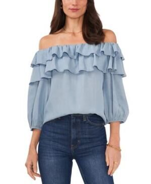 Sam & Jess Women's Ruffled Off-the-Shoulder Ruffle Top in Artic Surf Blue